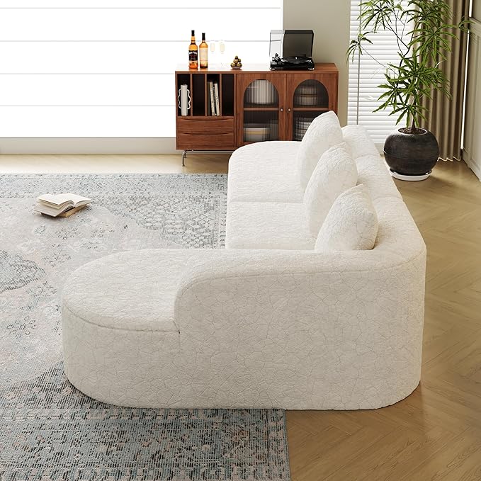 111.8' Curved Sectional Cloud Sofa Modern L Shaped Couch with Chaise &amp Pillows Comfy Upholstered Deep Seat Compression Boneless Sofa for Living Room Office No Assembly Required Right Facing W