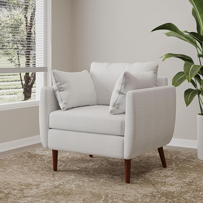 GDFStudio Club Chair Accent Armchair Accent Arm Reading Chair for Living Room Upholstered Armchair Lounge Chair with Comfy Cushion Wooden Leg for Bedroom Office Beige