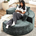 55''L Chenille Sponge Single Modern Oversized Round Armchair Fluffy Recliner for Living Room Lounge and Projection Room Wide Armrest Lounge Chair with Pillow Green