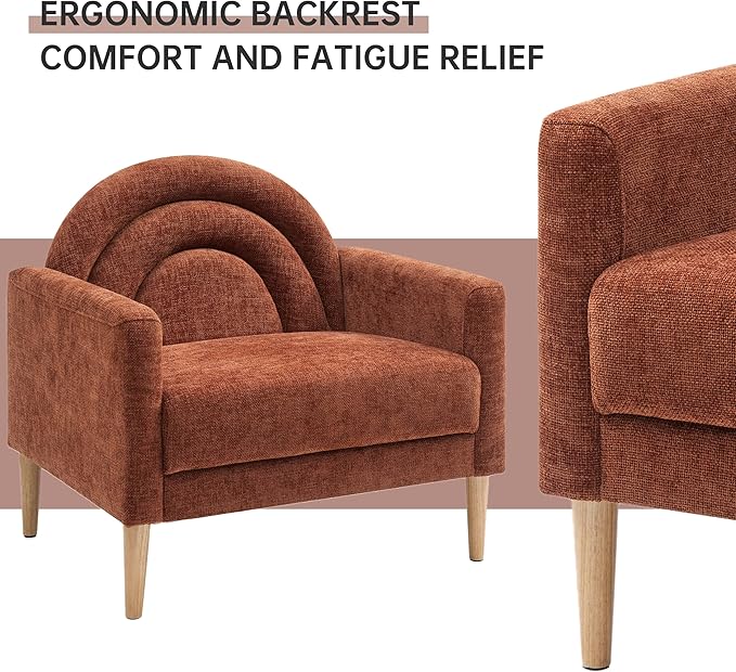 Accent Chair Reading Chair with Armrest Small Comfy Chair for Small Spaces Modern Linen Upholstered Armchair for Bedroom &amp Living Room Single Sofa Chair with Wood Legs Easy Assembly (Ocher)