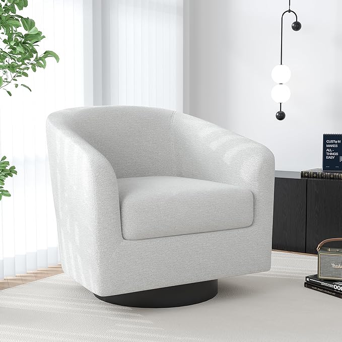 Swivel Barrel Accent Chair Modern Round Chenille Fabric Arm Chair for Living Room Bedroom Comfy Club Reading Chairs for Adults（Chenille Fabric Beige Set of 1