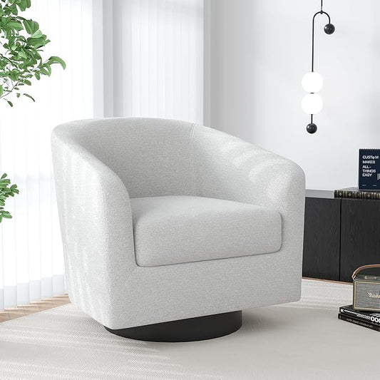 Swivel Barrel Accent Chair Modern Round Chenille Fabric Arm Chair for Living Room Bedroom Comfy Club Reading Chairs for Adults（Chenille Fabric Beige Set of 1
