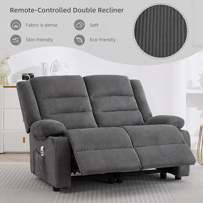 52Inch Power Loveseat ReclinerElectric Reclining Loveseat SofaAdjustable Love seat Recliner Sofa for Living RoomBedroom with Charging Ports(Striped Gray loveseat)