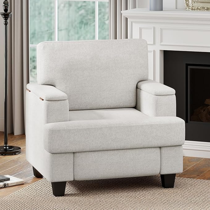 Furniliving Modern Oversized Accent Sofa Chair Set of 2 Comfortable Living Room Lounge Armchair with Storage Armrest Upholstered Reading Gaming Chair for Apartment Living Room Bedroom White