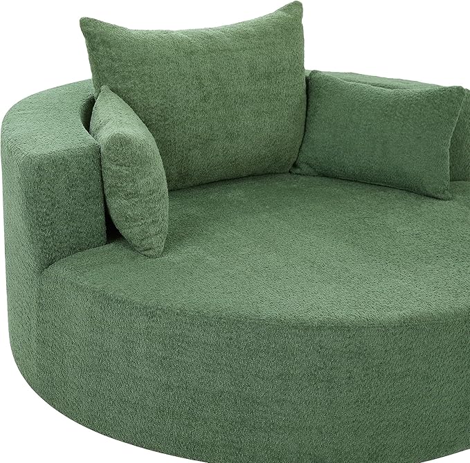 Oversized 55 W Upholstered 360° Swivel Accent Barrel Chair and a Half Modern Comfy Cuddler Sofa Lounge with Pillows for Living Room Bedroom Hotel (Chenille Green)