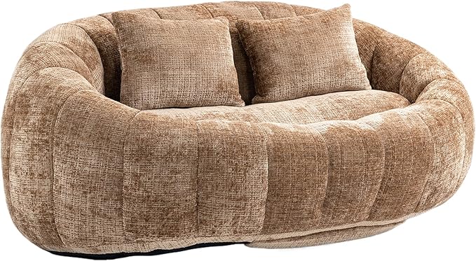 GDFStudio Colomt Lounge Chair Upholstered Lazy Sofa Chair 2 Seater Couch Comfort Chenille Loveseat Ready to Use Bean Bag Chair Soft Seating Lounge Reading Sofa for Living Room Bedroom Coffee