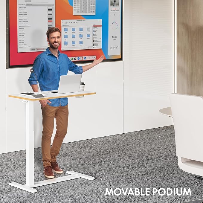 FLEXISPOT H7 Adjustable Overbed Bedside Table with Wheels Pneumatic Mobile Standing Laptop Desk Rolling Computer Cart Movable Overbed Table Hospital Home Use (31.5 W x 17.7 D White Maple Large)