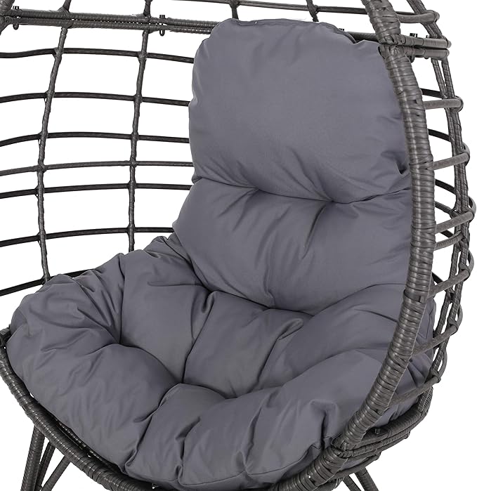 GDFStudio Noble House Savin Wicker Teardrop Chair in Gray and Dark Gray