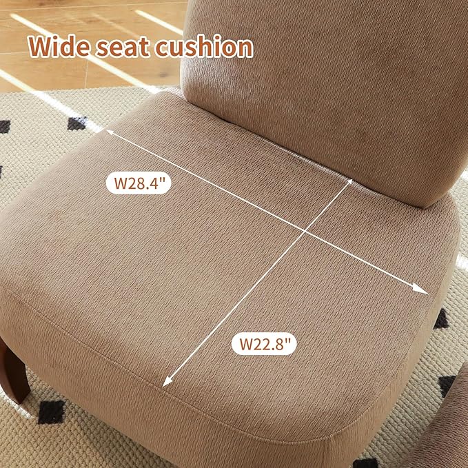 Velvet Accent Chair with Solid Wood Legs Modern Armless Living Room Chair with Soft Cushion Cozy Reading Chair for Bedroom Apartment Balcony &amp Waiting Room (Camel)