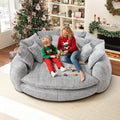 82'' Oversized Upholstered Sofa Bed Round Chaise Lounge Chair Indoor Modern Chenille Boneless Couch No Assembly Required Plush Sleeper Chair with 14 Pillows for Living Room Light Grey