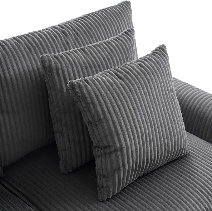 Sectional Sofa Corduroy Cloud Sofa with Bluetooth Speakers L-Shaped Couch with Console USB Charger Cup Holders Storage 6 Seats Deep and Wide Seat Couch for Living Room (Dark Grey)