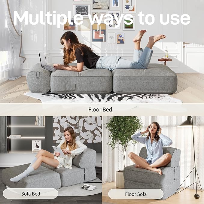Daneey Convertible Folding Sofa Bed Fold Out Couch - Futon Sofa Bed for Bedroom/Living Room/Dorm Grey