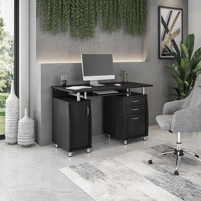 Techni Mobili 47.25 Ergonomic Computer Writing Desk with Drawers File Cabinet and Storage for Home Office Espresso