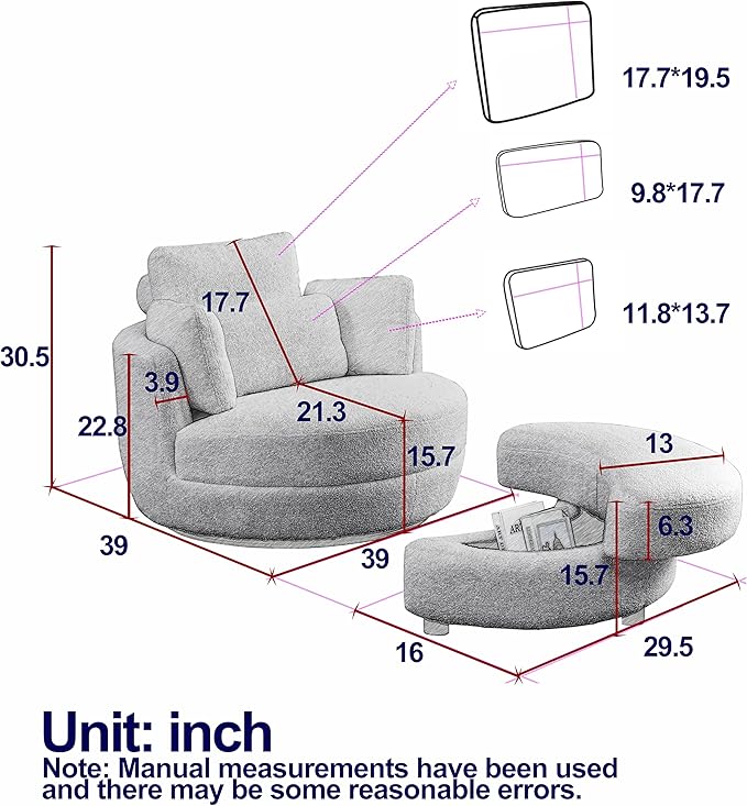 kevinplus Swivel Barrel Chair Accent Chair with Storage Ottoman for Living Room Modern Round Upholstered Single Sofa Couch Chair for Apartment Bedroom Teddy Fabric Green (ø39'' x 30.5'')