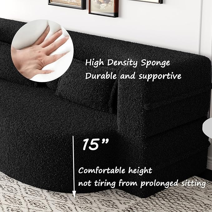 Ball &amp Cast 78 Floor Sofa Bed with 2 PillowsConvertible Teddy Fabric Foam-Filled Sleeper Sofa BedPull Out Couch Full Size Folding Mattress for Living RoomPlayroomNo Assembly RequiredBlack