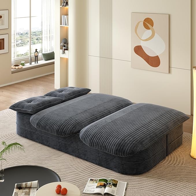 2 in 1 Convertible Compressed Sofa Bed 51.2'' Modern Boneless Loveseat Sleeper in a Box Floor Mattress Futon Couch No Assembly Needed Space Saving Dark Grey 2 Pillows &amp Blanket Full for Ho