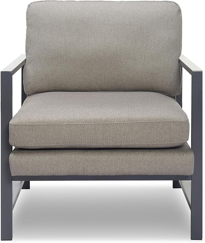 Tommy Hilfiger Russell AccentChair Medium-Soft Pillow Back Mid-Century Modern &amp Industrial Armchair Comfortable LoungeChair for Living Room Bedroom or Office Black Square Metal Frame in Gray