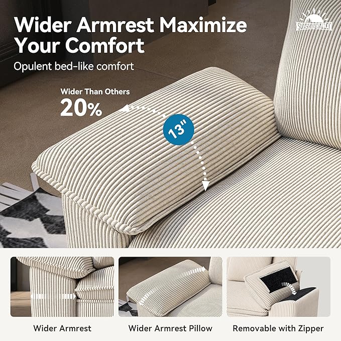 U Shaped Modular Cloud Couch 123.6'' Comfy Corduroy Sectional Sofa with Wider Armrest and Ottoman Upholstered 5-Seat Modern Deep Seat for Bedroom Living Room Beige