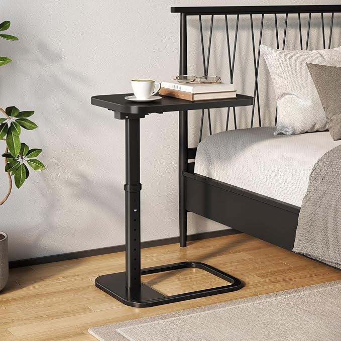 Adjustable Height TV Tray Table with Bumper Rounded Corner Design &amp Flip-top Side Table for Bedroom Living Room Bathroom and Study End Table for Eating Dinner or Laptop Black
