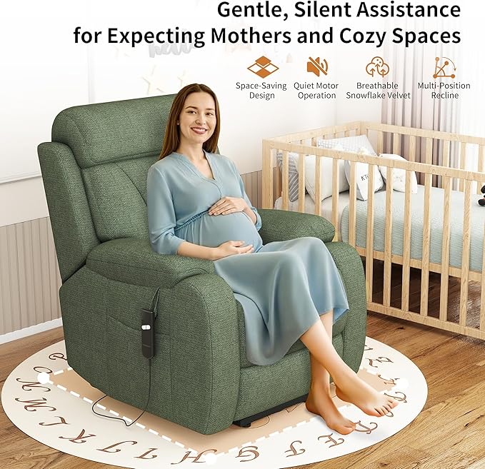Power Lift Recliner Chair for Elderly with Remote Control - Heavy Duty 330 lbs Snowflake Velvet Fabric Compact Electric Lift Chair for Seniors Small Spaces Living Room Bedroom