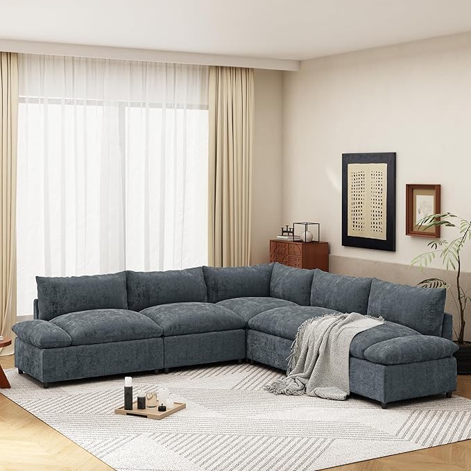 Merax 115.5 Modular Sectional Sofa Upholstery 5 Seat Versatile Couch Set L Shaped Indoor Furniture with Plush Cushions Hidden Storage Compartments for Living Room Lounge or Office Dark Gray