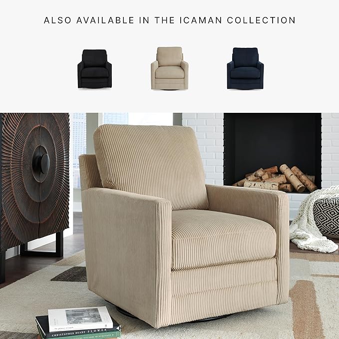 Signature Design by Ashley Icaman Contemporary Swivel Chair with Removable Cushions Light Brown