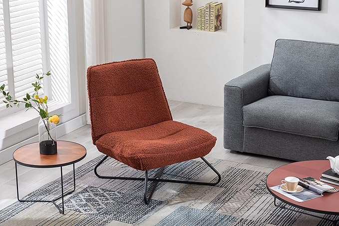 Modern Teddy Fabric Accent Armless Chair for Living Room IndoorBrown