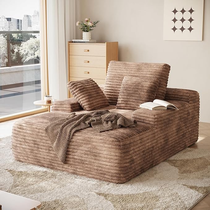 JACH 67 Oversized Boneless Sofa Bed Corduroy Sleeper Couch Lounge Chair Modern Comfy Deep Seat Lazy Sofas for Living Room Movie Room Game Room Small Space No Assembly (Brown Sofa)