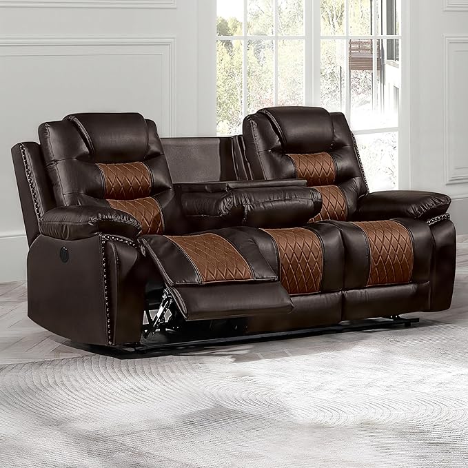New Classic Furniture Nikko Faux Leather Sofa with Power Footrest Brown