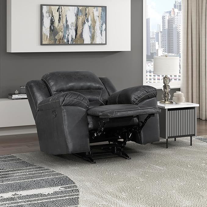 Lexicon Rocker Recliner Chair for Living Room Wall Hugger Manual Recliner Chairs Textured Microfiber Upholstered Rocking Reclining Chair Home Theater Seating Required Assembly Black