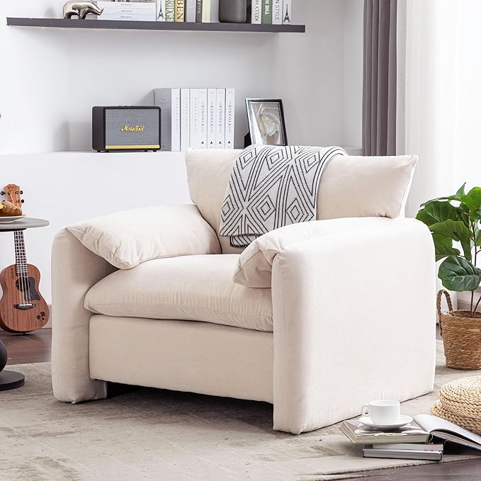Merax Modern Style Chenille Oversized Armchair Accent Chair 38.6’’ W Single Sofa for Living Room Bedroom Cream