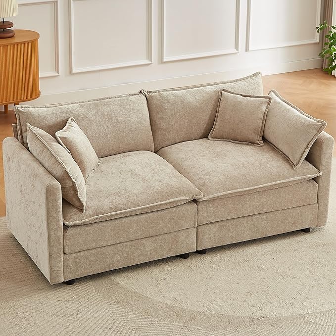 Modular Sectional Sofa 77 Inch Rectangle Shaped Couch Set with Armrests 2-Seater Comfy Cloud Couches for Living Room Apartment Coffee