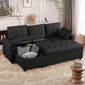 Esright 84'' Black Sleeper Sofa Bed L Shaped Sectional Convertible Pull Out Couch with Storage Chaise for Living Room Sleeper Sofa Couch with Pullout Bed USB Cup Holders Side Pockets(Black)