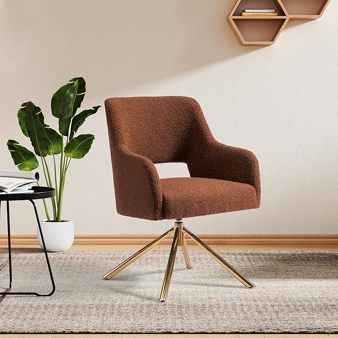 WestinTrends Genevieve Mid-Century Modern Wide Boucle Swivel Accent Arm Chair Rust Orange