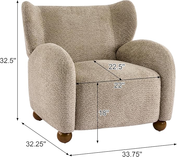Christopher Knight Home Aiden Boucle Wingback Accent Chair Fabric Upholstered Club Chair with Wooden Frame Comfy Reading Chair for Living Room/Bedroom Light Brown+Walnut