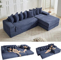 110 Oversized L Shaped Convertible Sleeper Sofa Bed Corduroy Folding Sectional Sofa with 8 Pillows &amp Storage Bags Modern Floor Mattress Couch for Living Room Small Spaces Blue Right Chaise