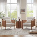 VKNOW Braid Armchair Boho Accent Chair Set of 2 with Solid Wooden Backrest and Armrest Rattan Chair with Waist Pillow for BedroomLiving RoomReading Room White