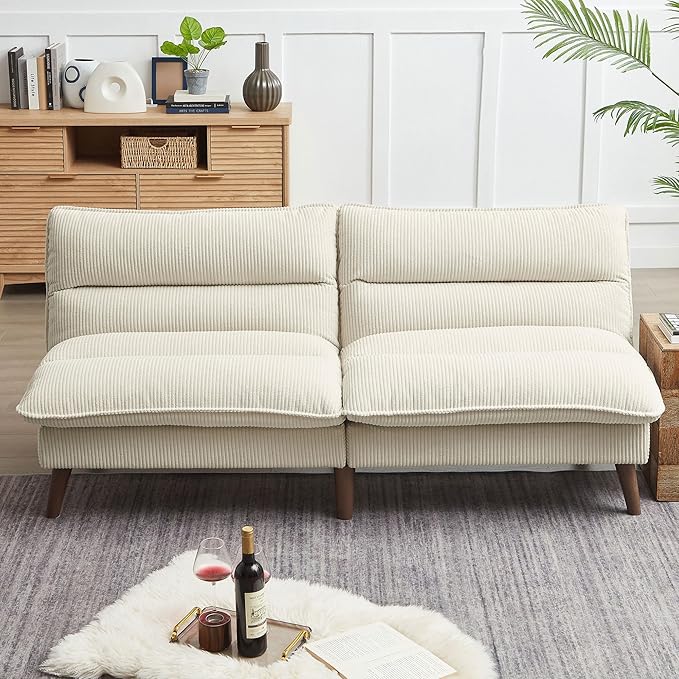 72 Futon Sofa Bed Convertible Futon Couch with Adjustable Backrest Modern Corduroy Sleeper Sofa for Small Spaces Living Room Office Beige