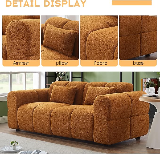 80 Modern Sofa Couch Comfy Deep Seat Teddy Cloud Sofa Upholstered 3-Seater Boucle Couch Oversized Loveseat for Living Room Bedroom Office Apartment(Coffee)