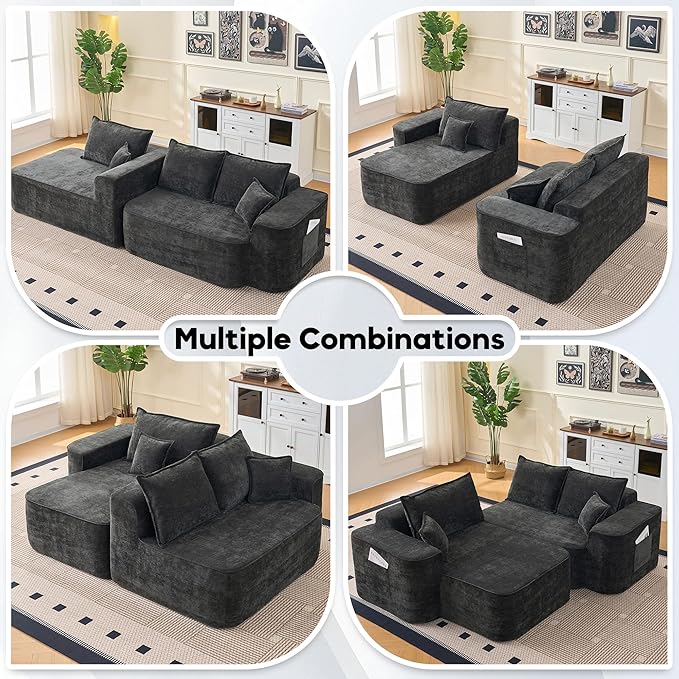 104 Cloud Sectional Couch Modern Modular L Shape Sectional Sofa with Deep Seat Chaise Comfy Chenille Boneless Couches for Living Room (Black Left Chaise)