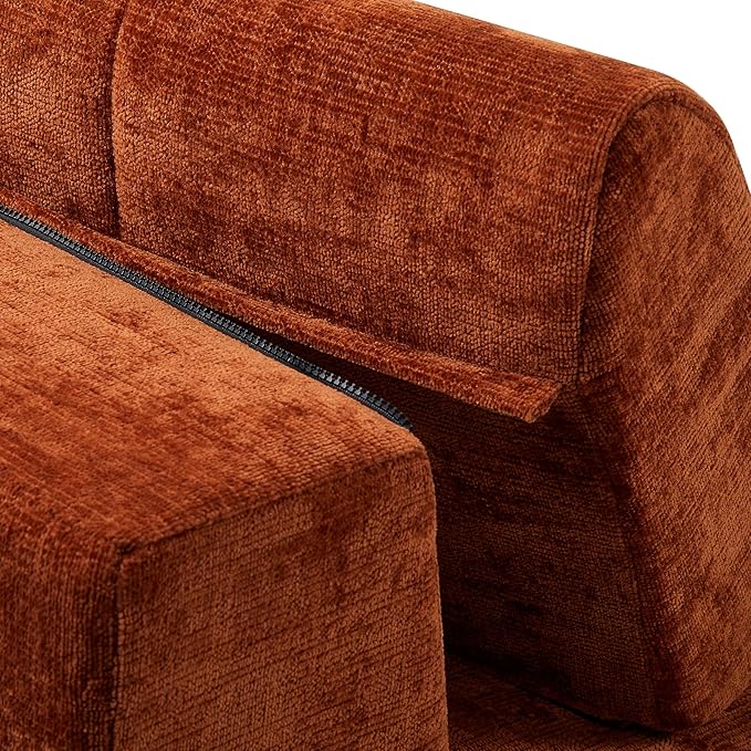 119'' Sectional Sofa Curved L-Style Right-Hand Facing Couch with Fully Upholstered Arms Tufted Design Modern Minimalist Look Dark Orange