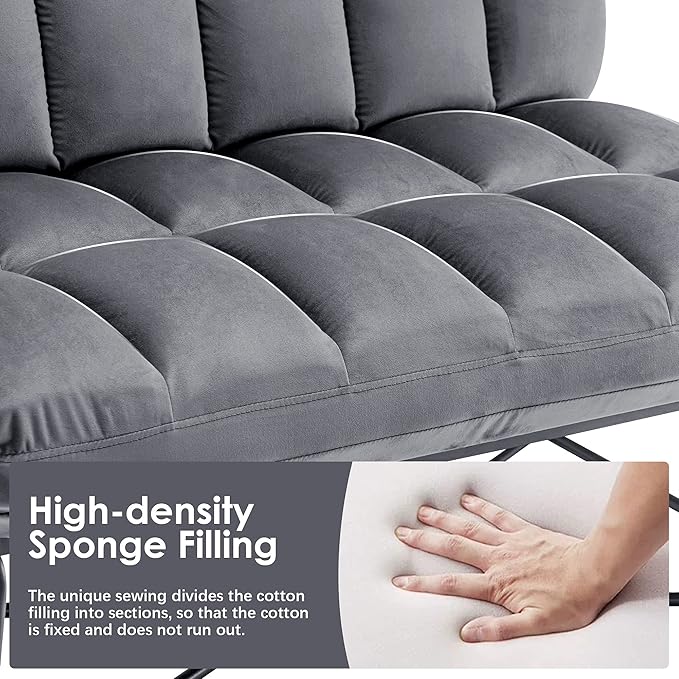 MCombo Loveseat Sofa Couch Mid-Century Velvet Armless Settee 2-Seater Upholstered Bench for Living Room Bedroom 4018 (2 Sets Dark Grey)