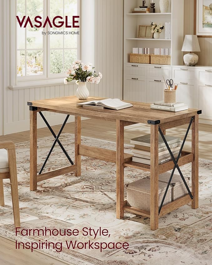 VASAGLE Computer Desk Home Office Desk with Storage Shelves on Right or Left Farmhouse for Work Study Gaming Writing 23.6 x 47.2 x 29.5 Inches Honey Brown ULWDAM090T41