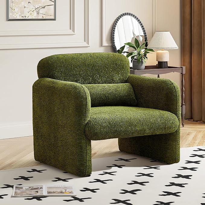 Modern Accent Chair 33.86inch Upholstered Comfy Reading Armchair with Solid Wood Legs &amp High-Density SpongeVelvet Simple Leisure Sofa Chair for Living Room Bedroom Small SpacesGray