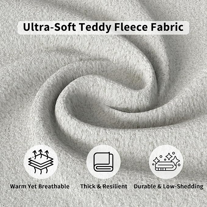 Sectional Couches for Living Room 6 Seat Sectional Sofa with Bluetooth Speaker/RGB Light/Charging Station Teddy Fleece U Shaped Couch with Storage Ottoman and Reversible Chaise Lounge - White