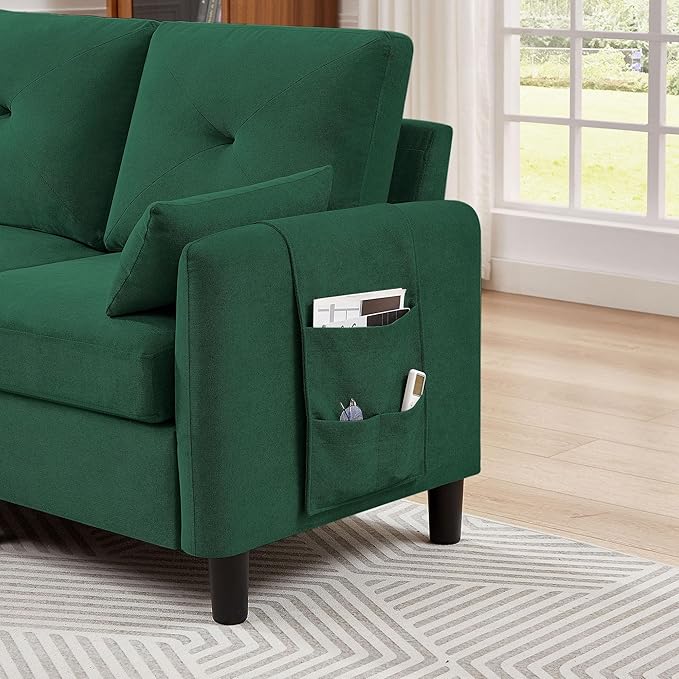 Small Sectional Sofa Convertible Sectional Sofa with Reversible Chaise Modern 3 Seat L-Shaped Sofa Couches for Living Room Apartment Office Green