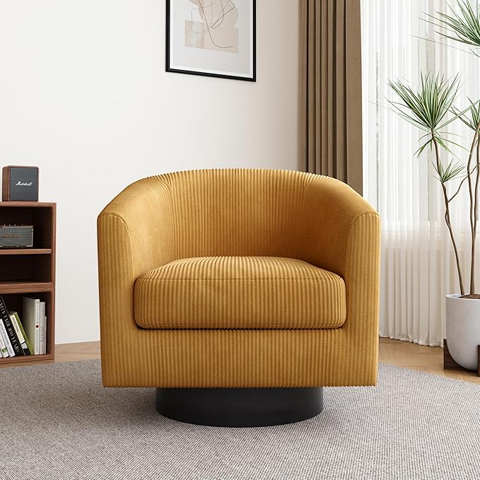 Lumibee Swivel Accent Barrel Chairs Set of 2 Upholstered Comfy Swivel Round Barrel Chair 360° Rotation Single Sofa Club Armchair for Living Room Reading Room Bedroom Corduroy Orange