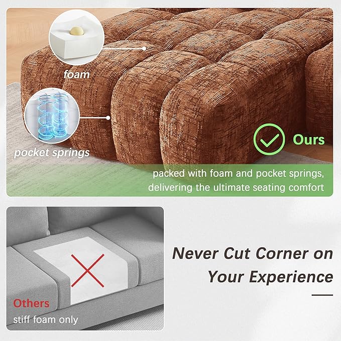 108 L-Shaped Sectional Sofa Compressed Boneless Cloud Couch with Left Chaise &amp Pillows Chenille Upholstered 4-Seater Modular Sofa for Living Room No Assembly Sienna Orange