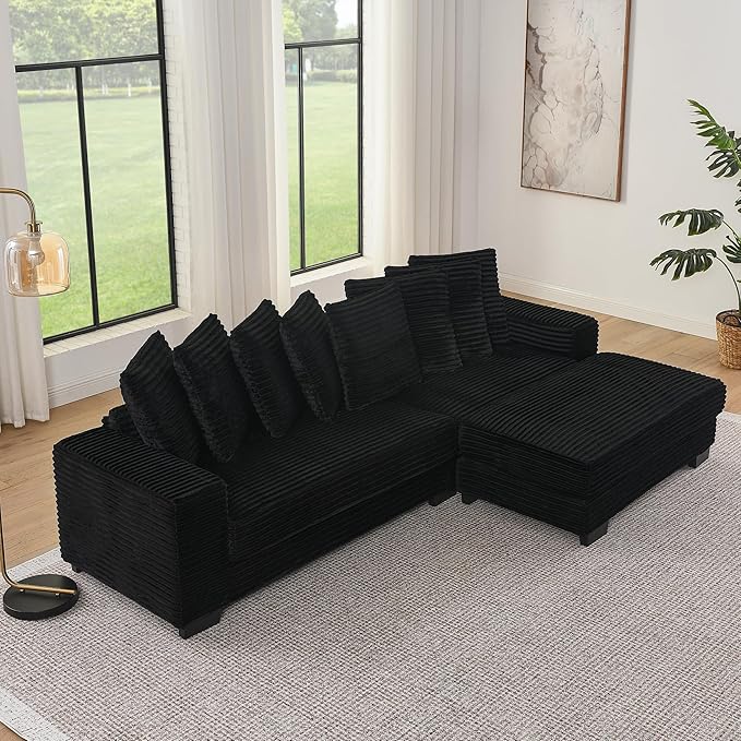 Comfortable Compression L-Shaped Modular Combination Sofa Compression Combination Modern Minimalist Corduroy Sofa Suitable for Living Room and Bedroom (Black2)