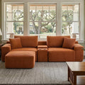 111 Inch Modular Sectional Sofa Couch Oversized Modern Cloud Couch for Living Room L Shape Couches with Ottomans USB Ports and Cup Holders Orange Corduroy Boneless Sofas Sofa in a Box